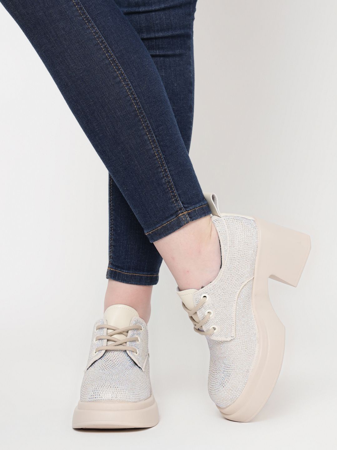 

Truffle Collection Women Lace-Ups Round Toe Sneakers, Beige