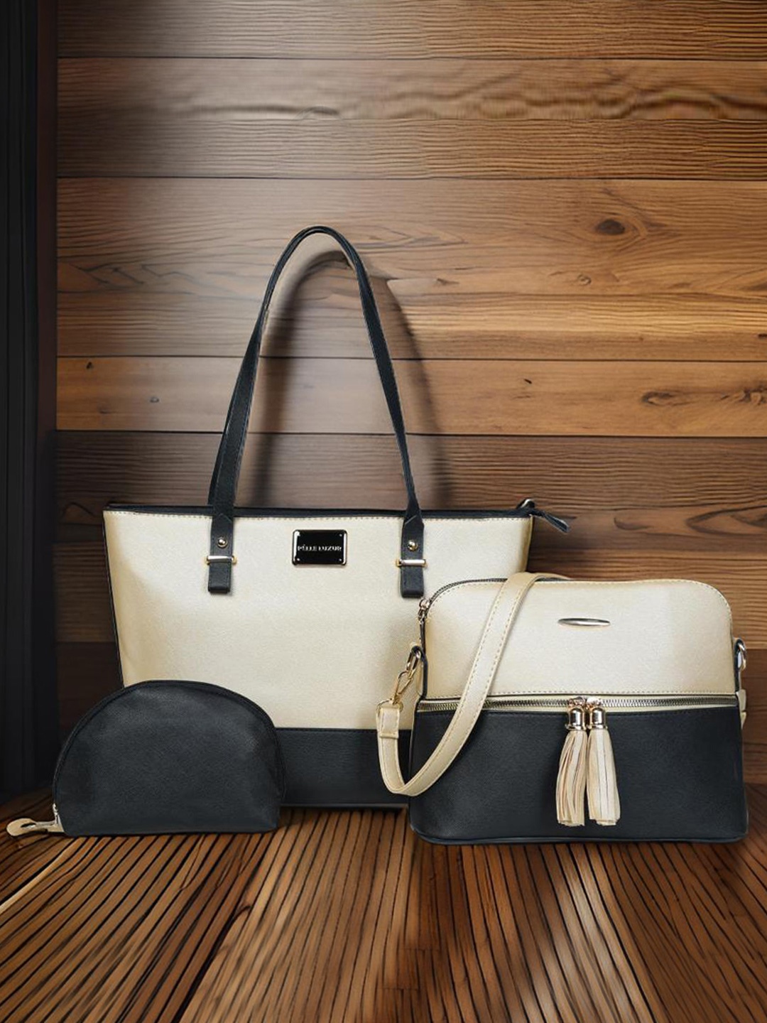 

PELLE LUXUR Women Colourblocked Structured Shoulder Bags With Pouch, Brown