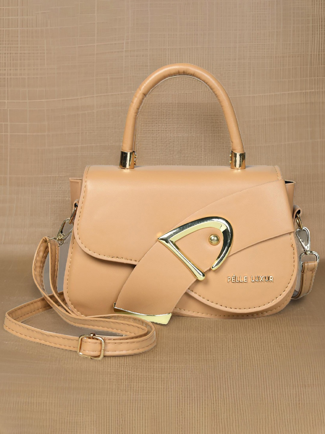 

PELLE LUXUR Women Solid Structured Satchel Bag, Beige