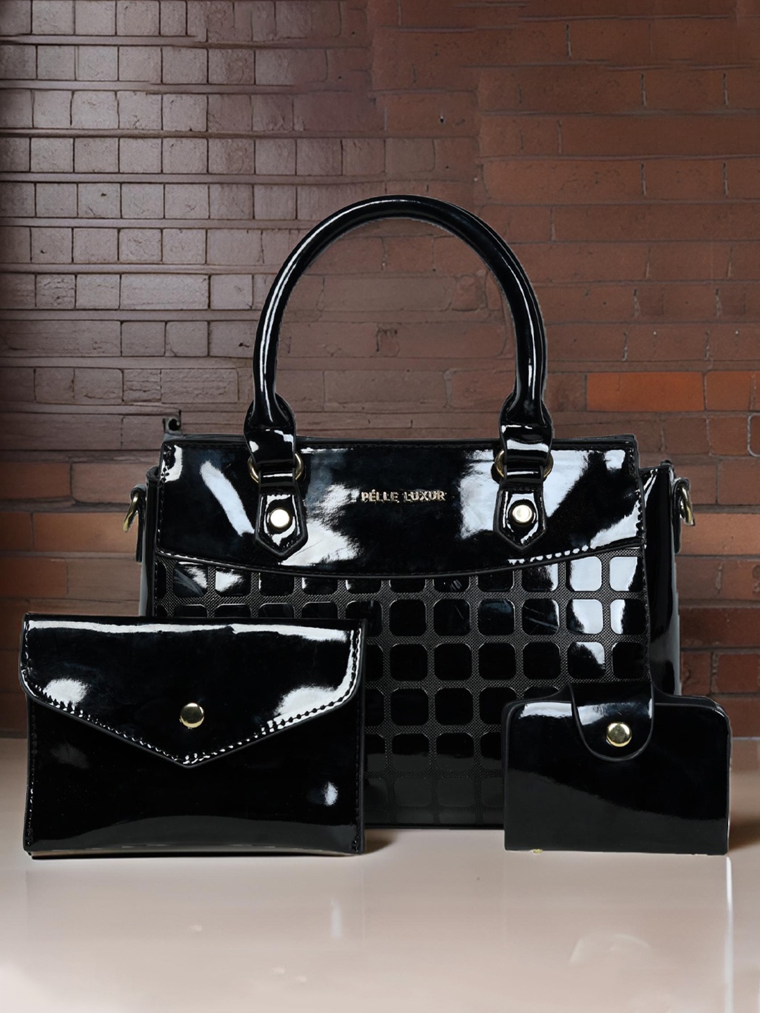 

PELLE LUXUR PU Structured Satchel, Black