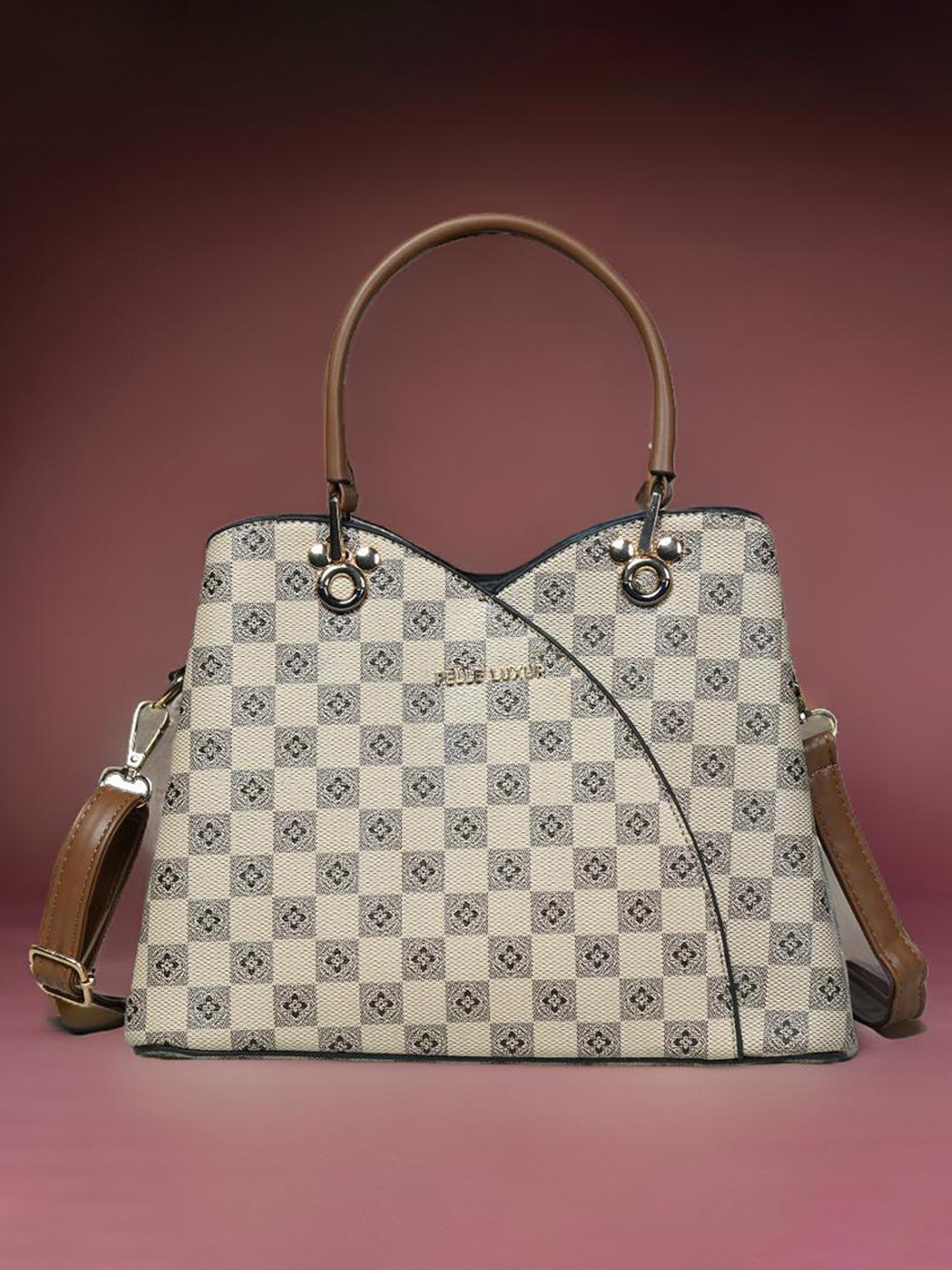 

PELLE LUXUR Women Ethnic Motifs Printed Structured Handheld Bag, Cream