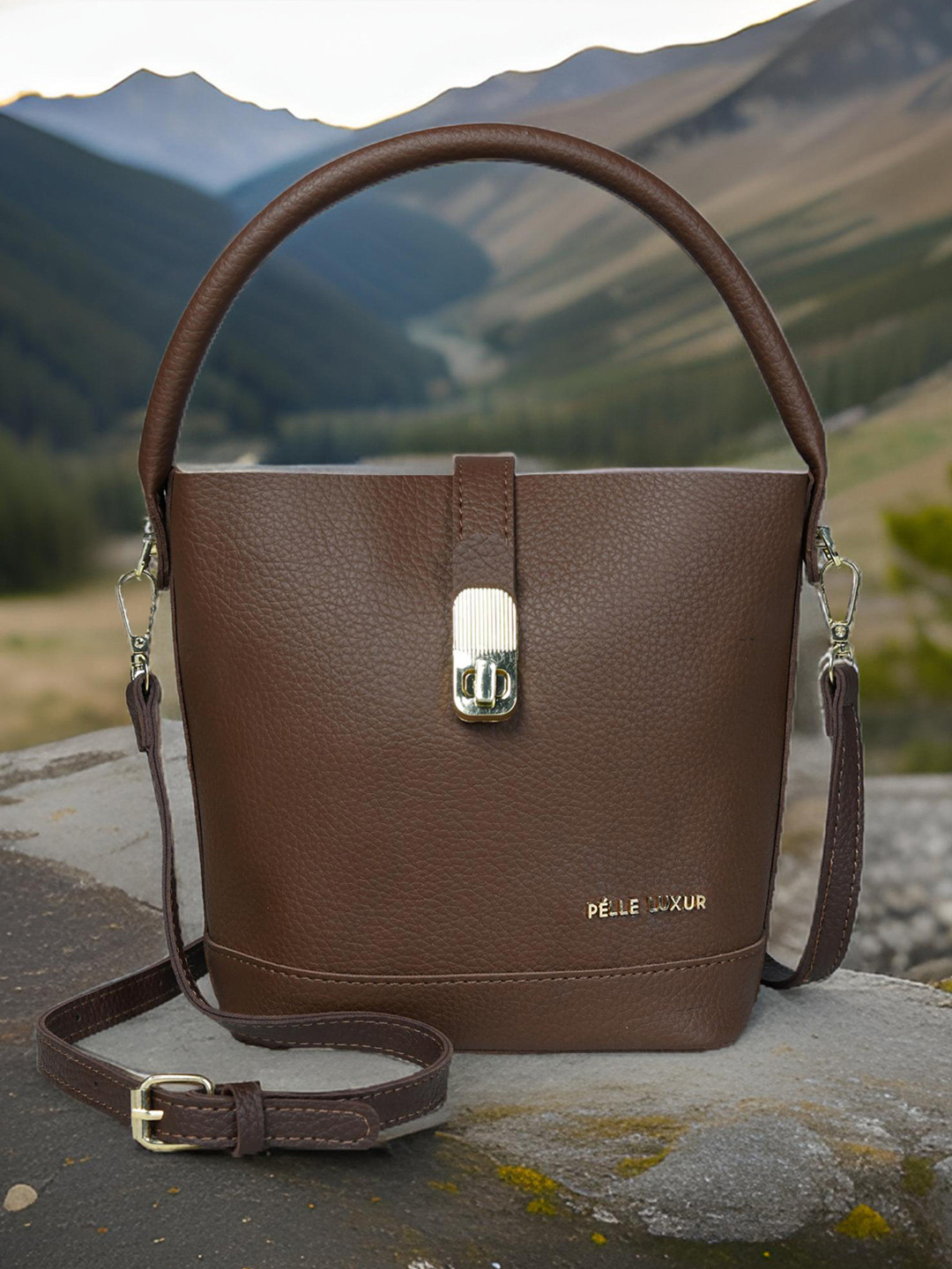 

PELLE LUXUR Women Textured Structured Sling Bag, Brown