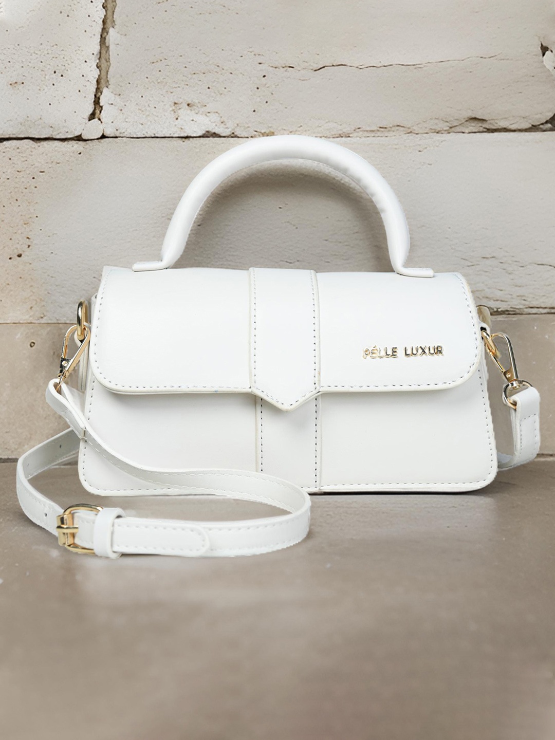 

PELLE LUXUR Women Solid Structured Satchel Bag, White