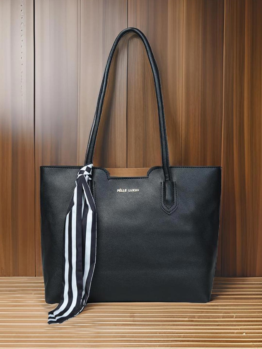 

PELLE LUXUR Women Solid Structured Shoulder Bag With Scarf, Black