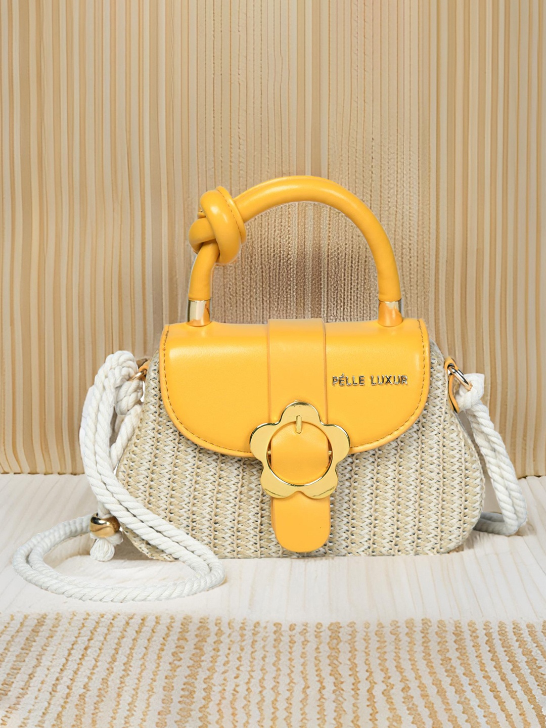 

PELLE LUXUR Women Textured Swagger Sling Bag, Yellow