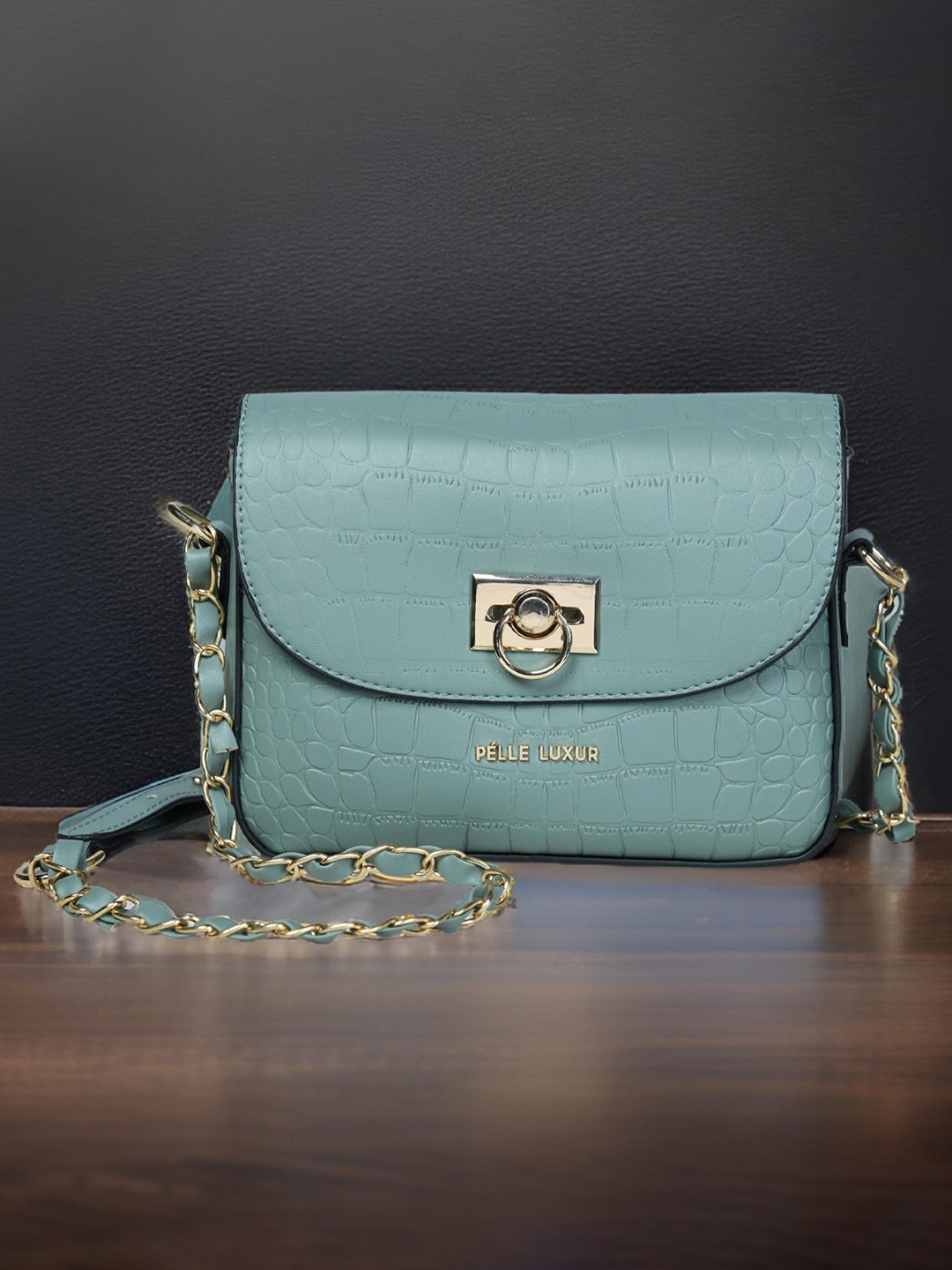 

PELLE LUXUR Women Textured Swagger Sling Bag, Teal