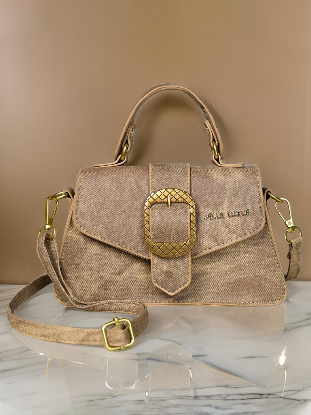 

PELLE LUXUR Women Textured Swagger Sling Bag, Brown