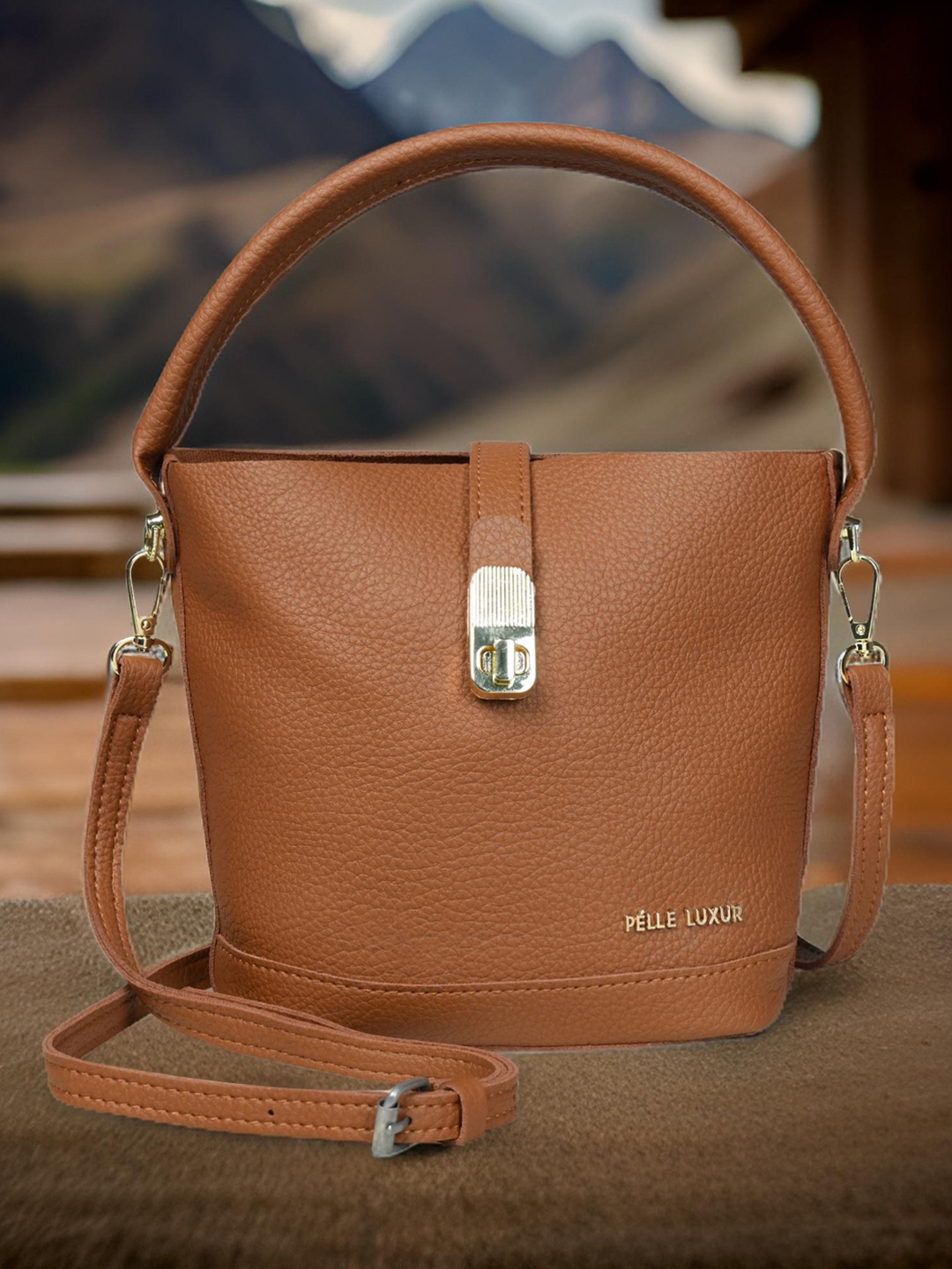 

PELLE LUXUR Women Textured Swagger Satchel Bag, Brown