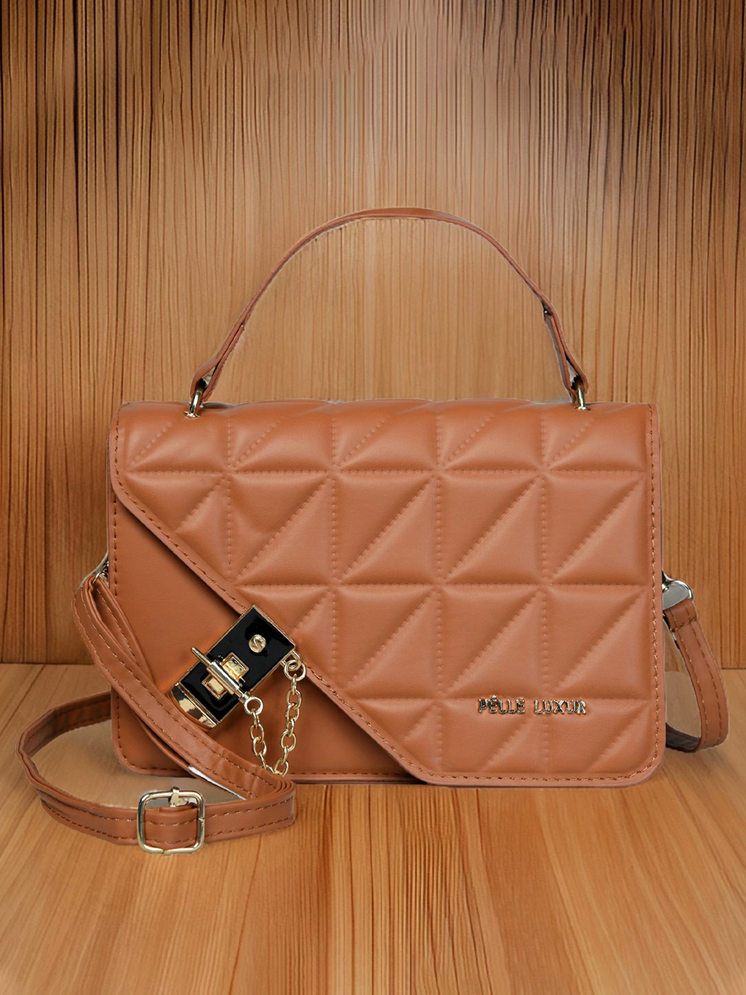 

PELLE LUXUR Women Textured Swagger Satchel Bag, Brown