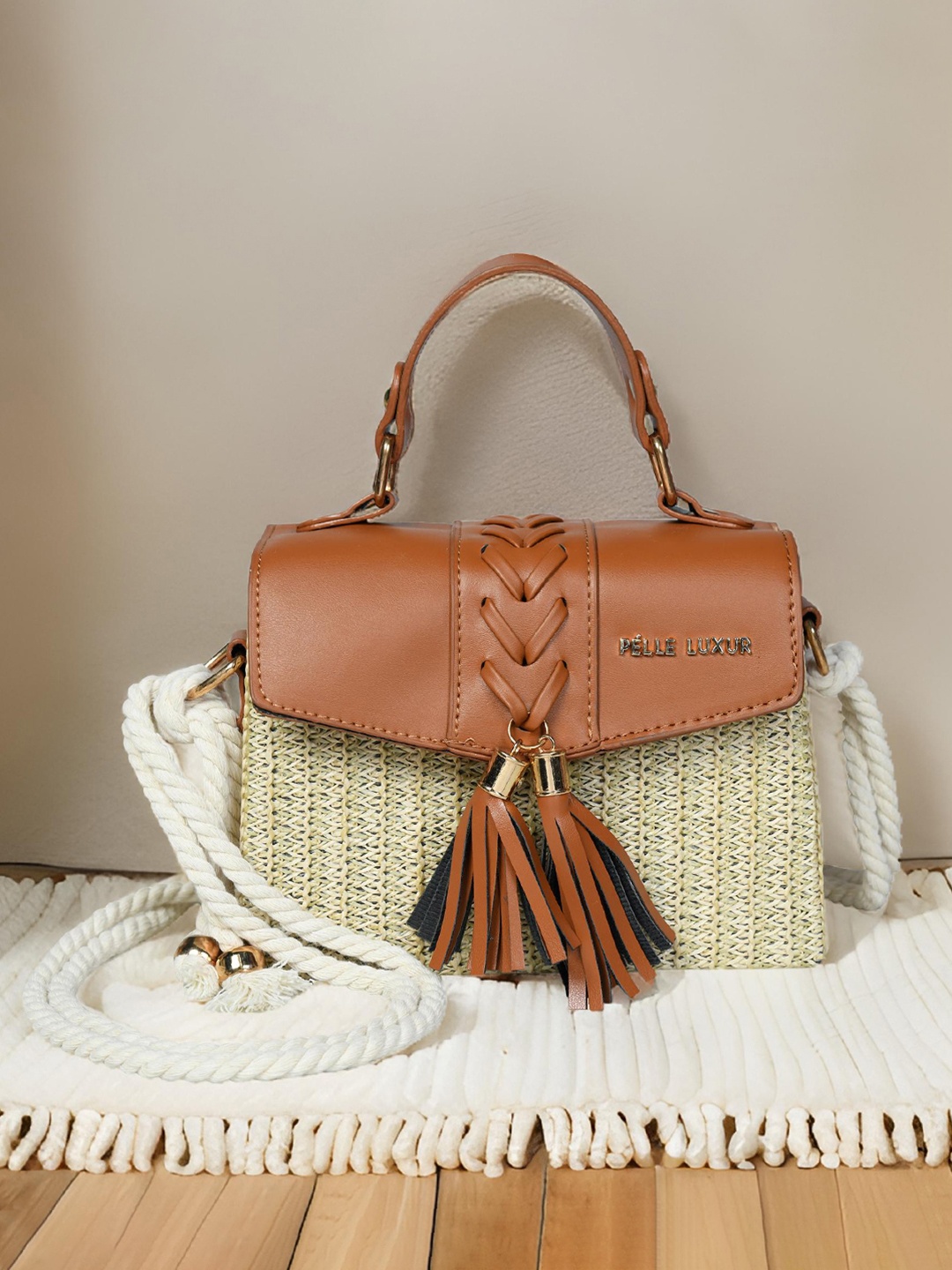 

PELLE LUXUR Women Textured Swagger Satchel Bag, Brown