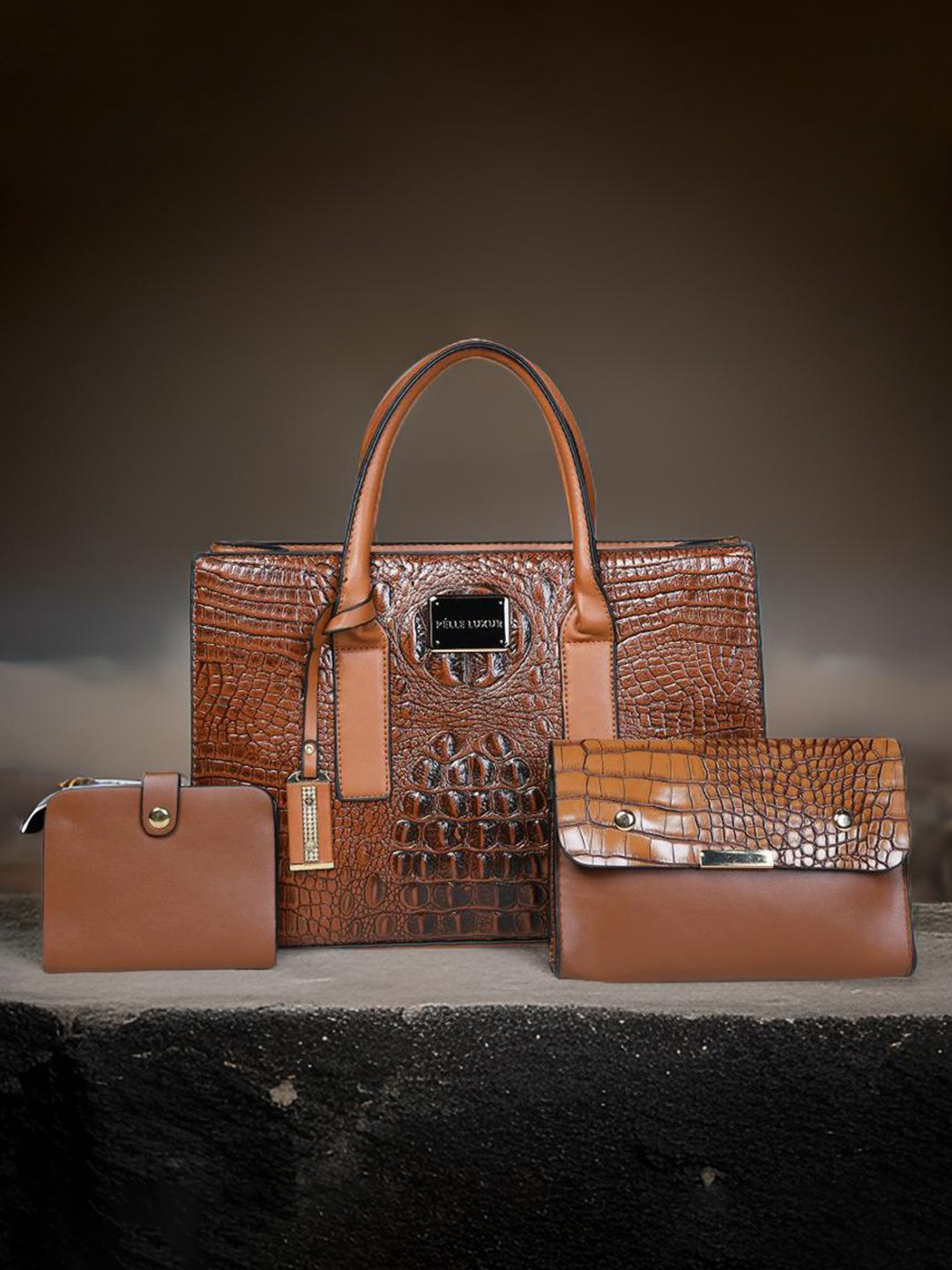 PELLE LUXUR Women Textured Swagger Satchel Bags, Brown