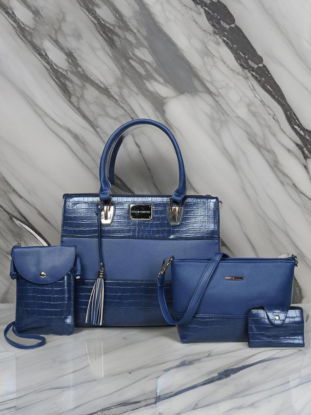 

PELLE LUXUR Women Textured Structured Handheld Bags, Blue