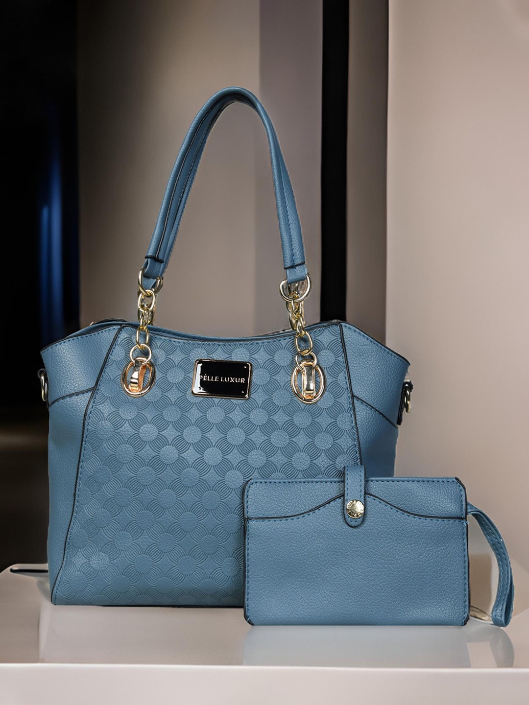 

PELLE LUXUR Women Textured Structured Handheld Bags, Blue