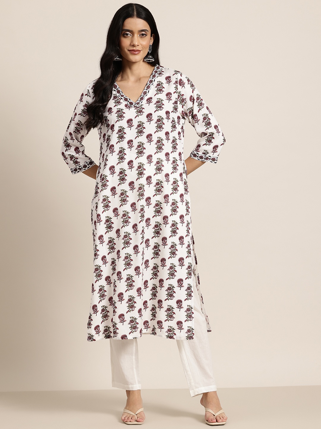 

HERE&NOW Floral Printed Kurta, White