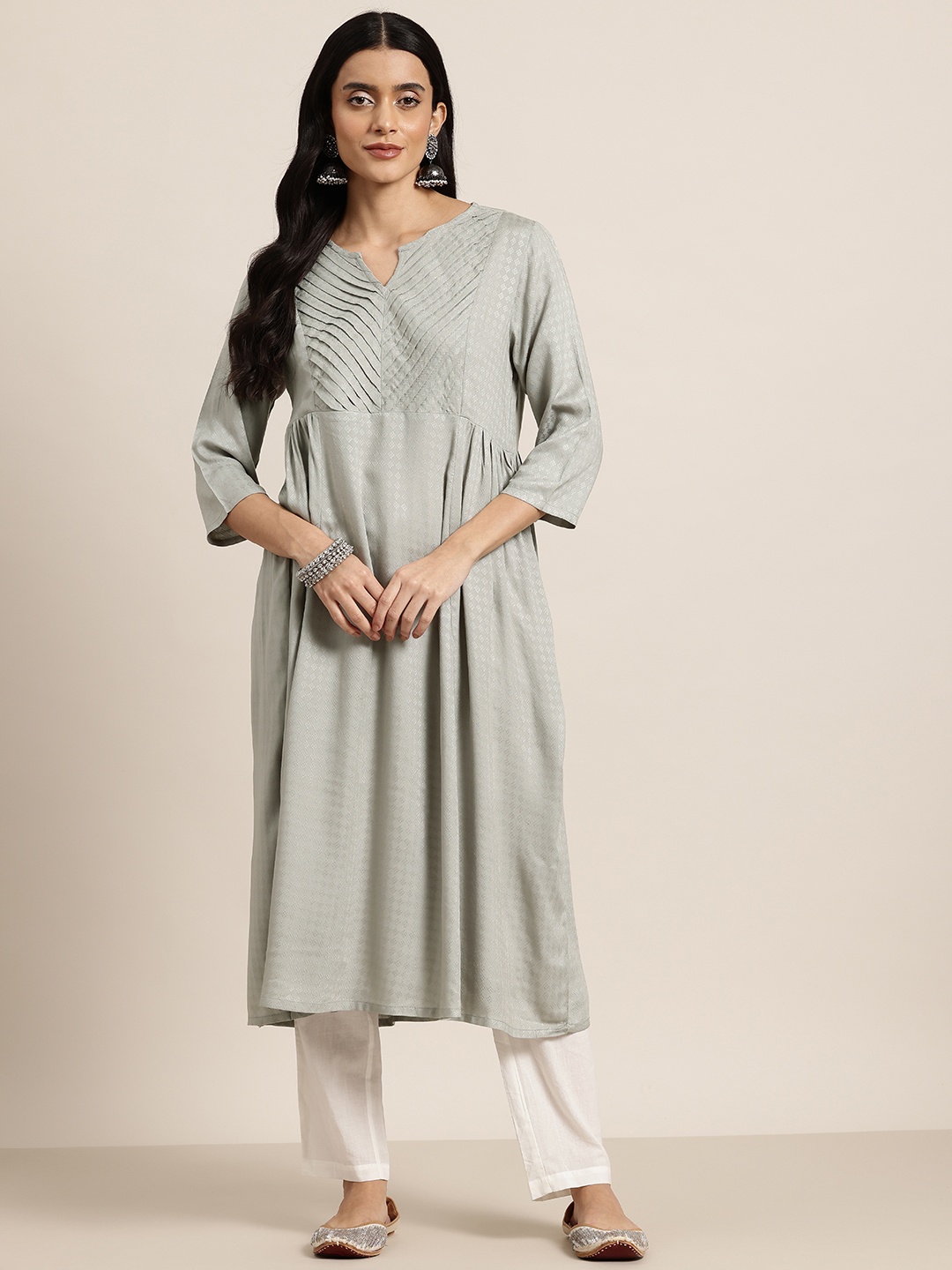 

HERE&NOW Pleated Kurta, Grey