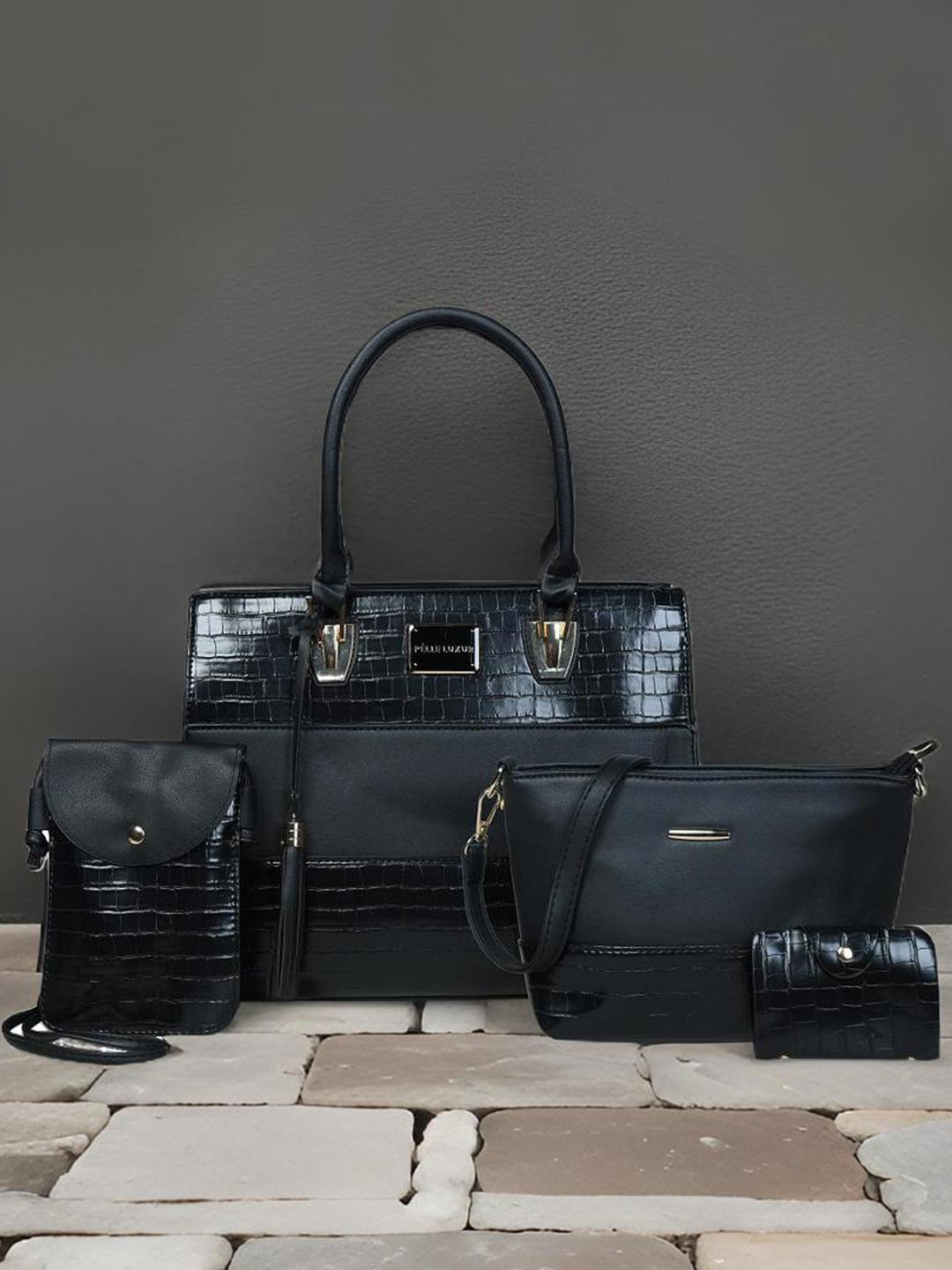 

PELLE LUXUR Women Textured Structured Handheld Bags, Black