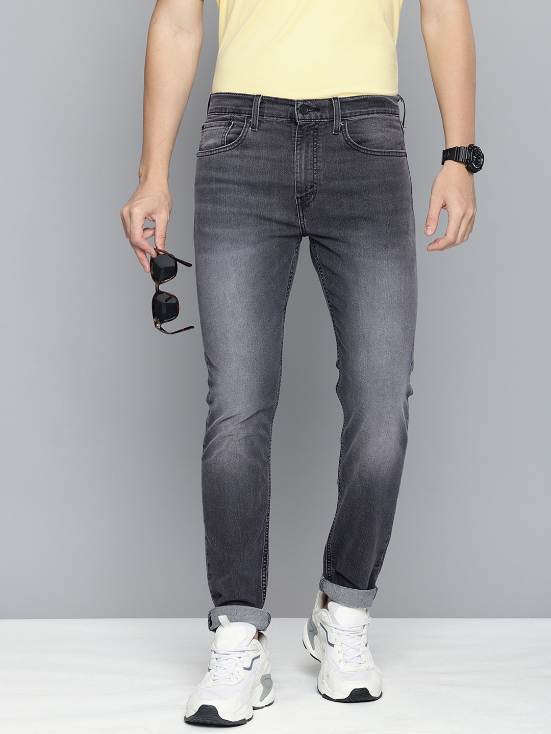 Levis Men 512 Slim Tapered Fit Heavy Fade Stretchable Jeans, Grey