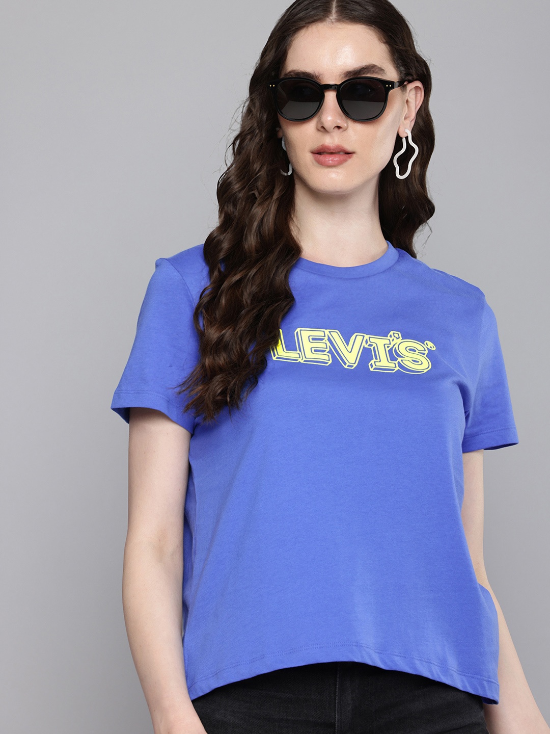 Levis Brand Logo Printed Pure Cotton T-shirt, Blue