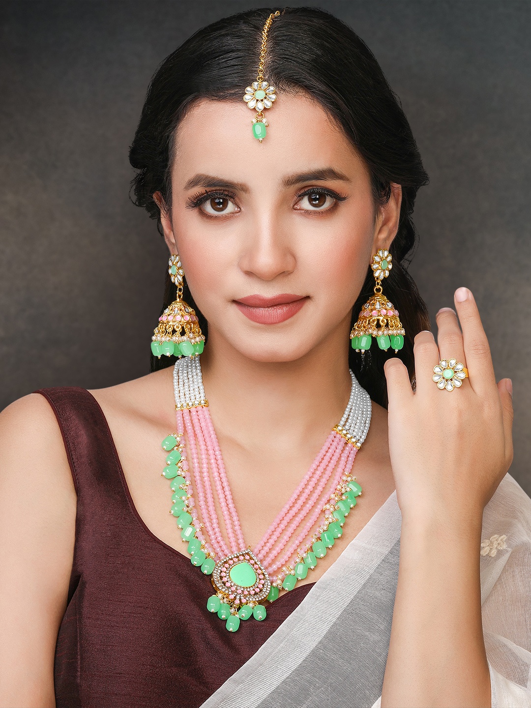

Peora Gold-Plated Stone Studded & Beaded Layered Jewellery Set