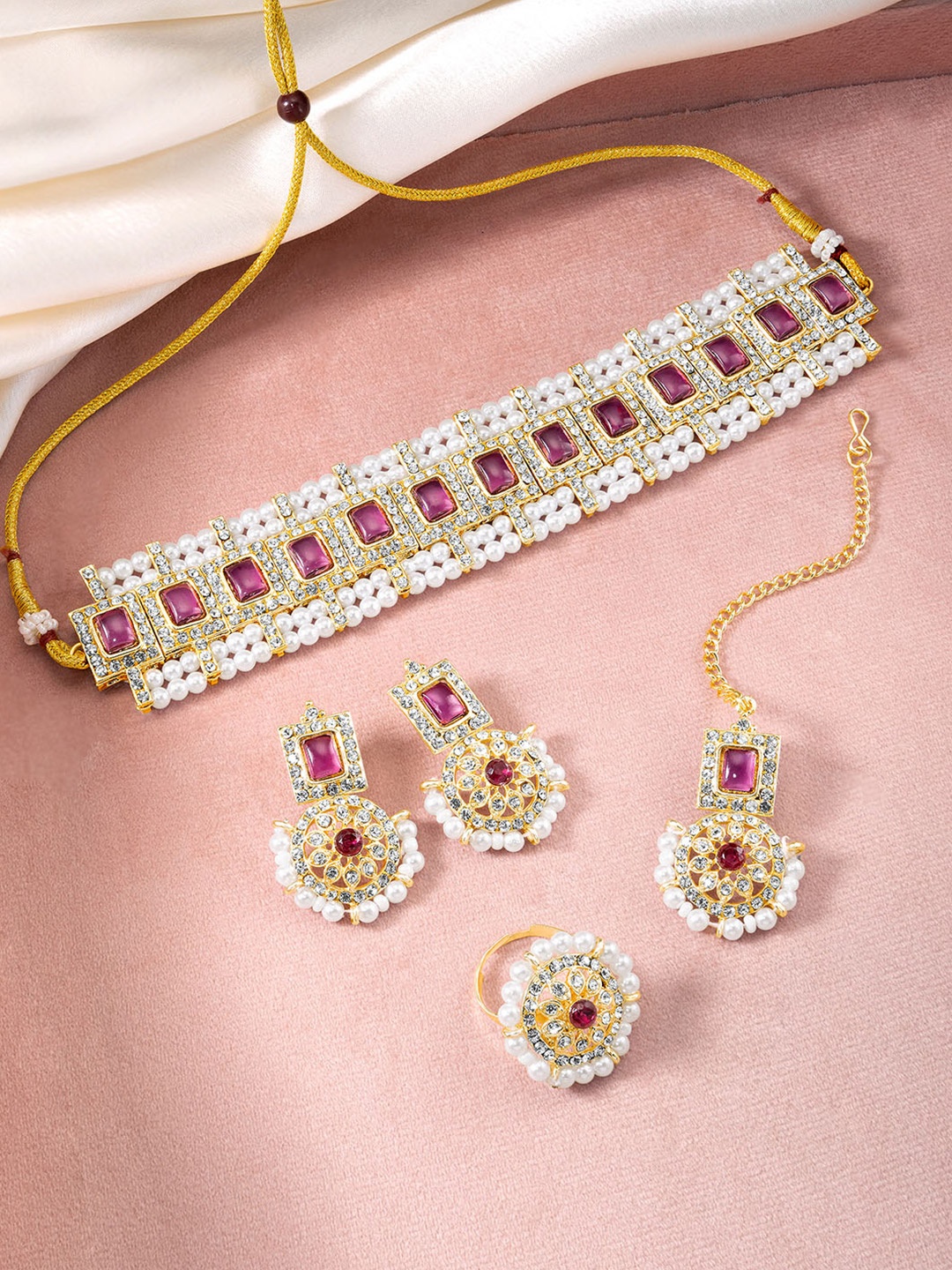 

Peora Gold-Plated Cubic Zirconia Stone-Studded & Jewellery Set