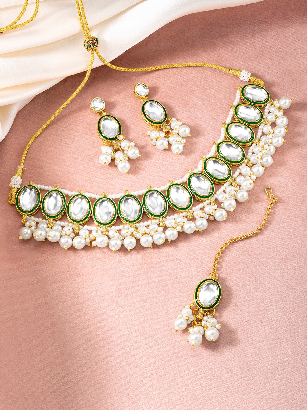 

Peora Gold- Plated Crystal Stone Studded & Beaded Jewellery Set