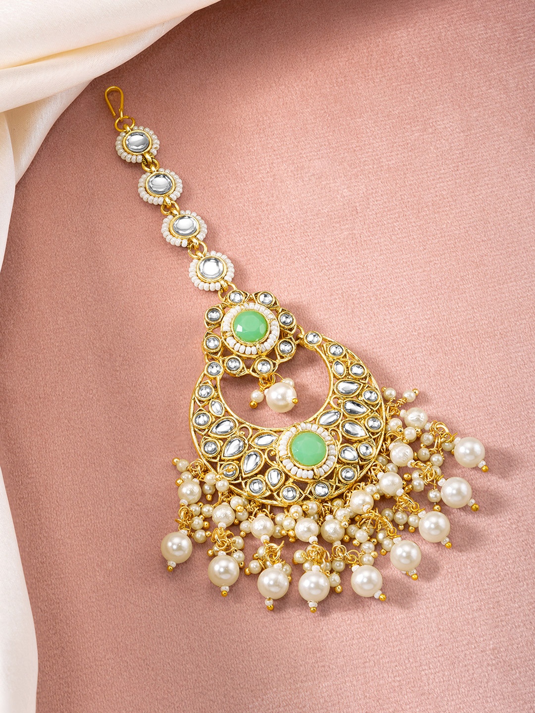 

Peora Gold-Plated Kundan Studded Maang Tikka Head Jewellery