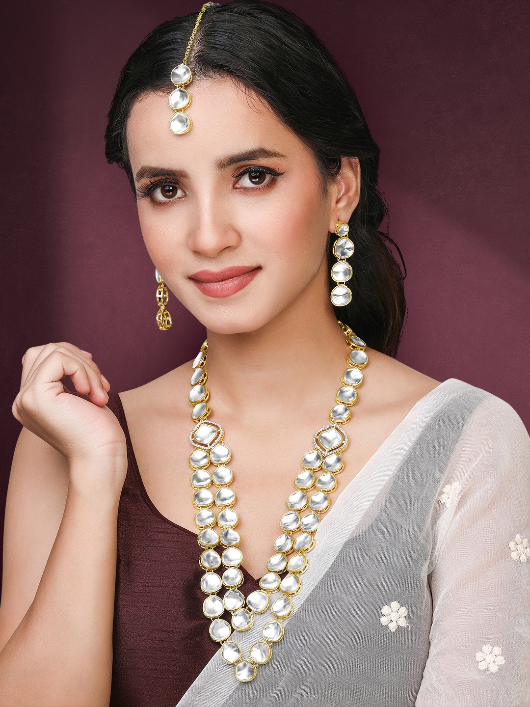 

Peora Gold-Plated Cubic Zirconia Stone Studded Layered Jewellery Set
