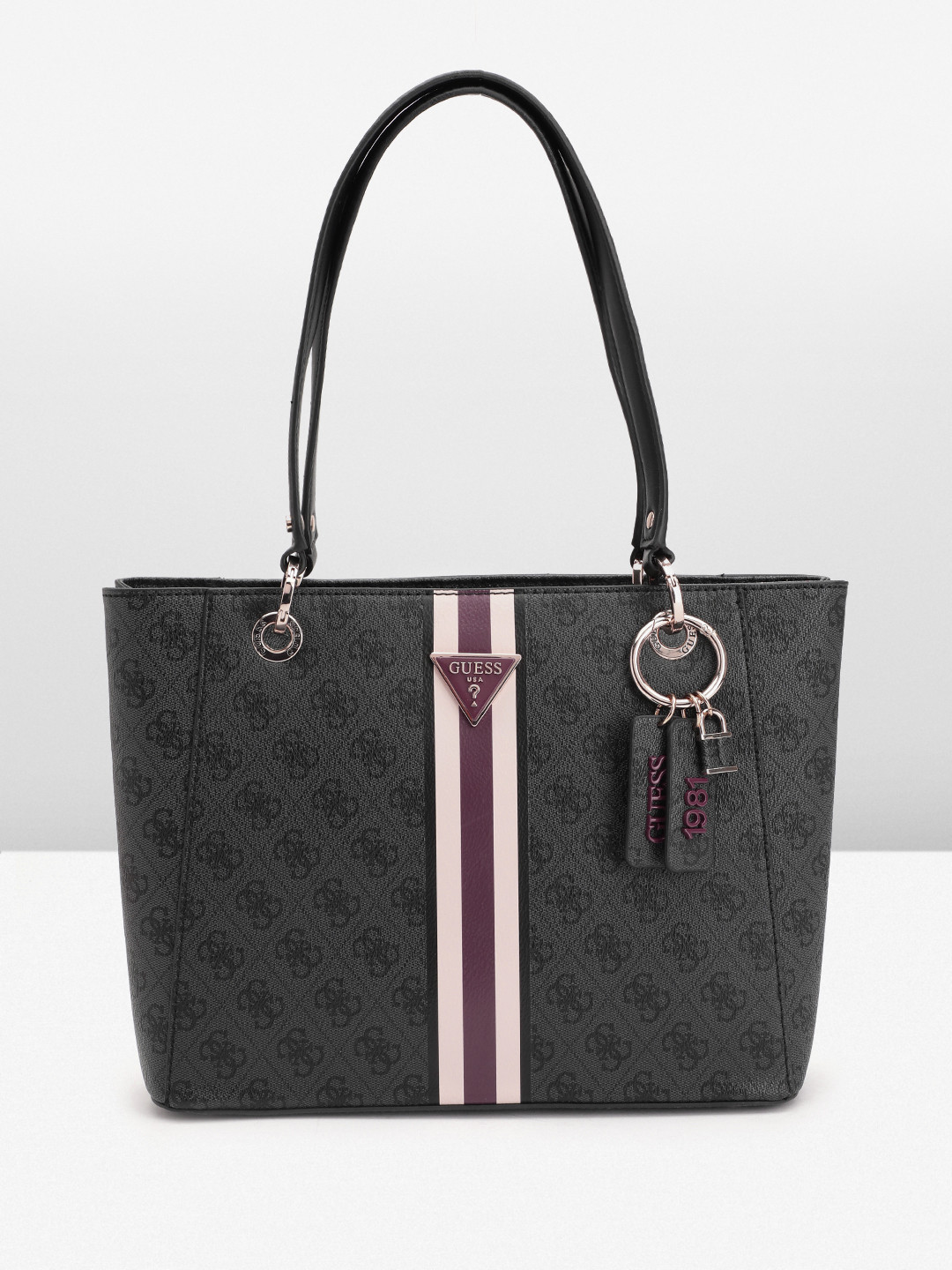 

GUESS Brand Logo Printed Structured Shoulder Bag, Black