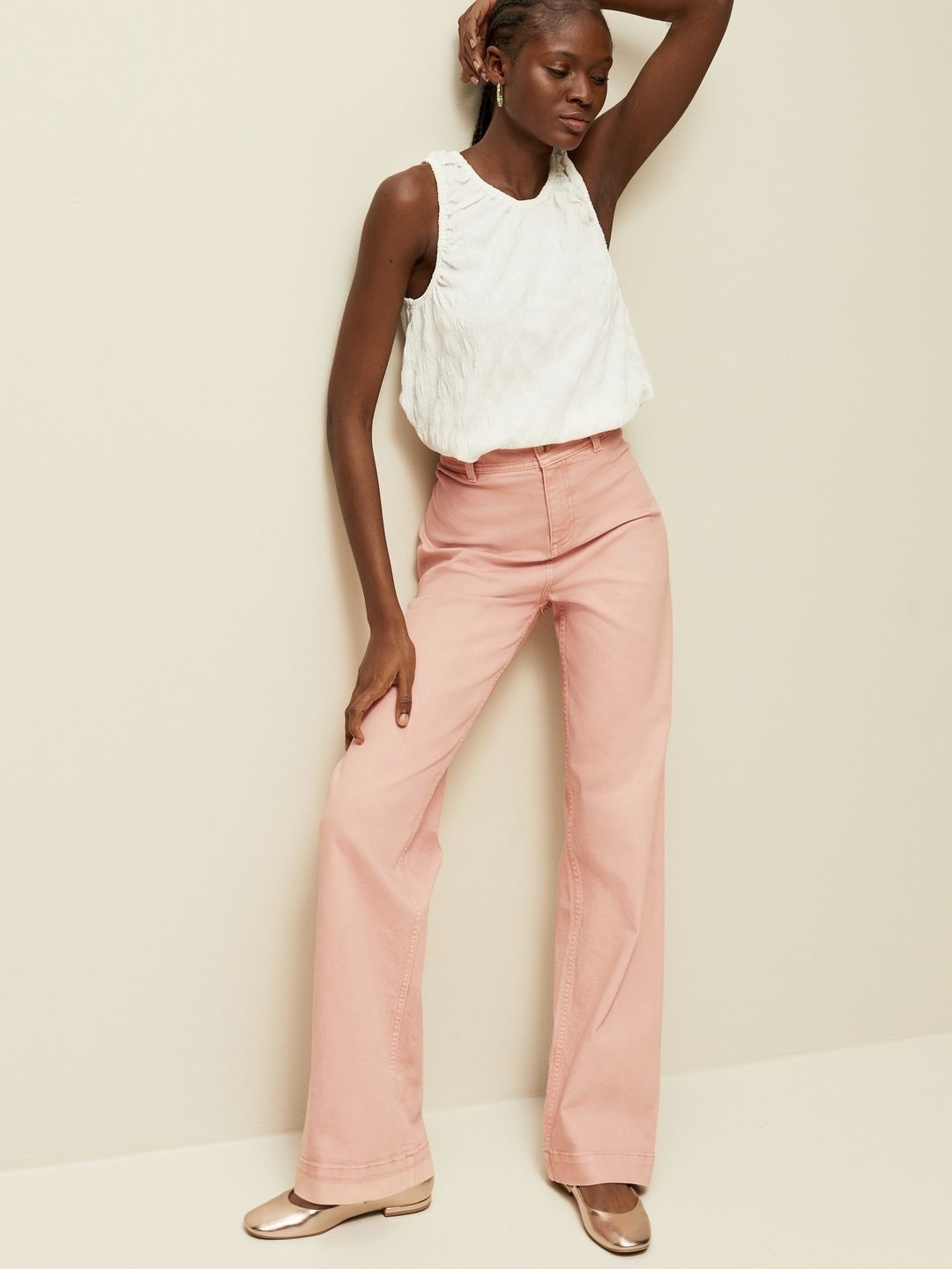 

NEXT Women Wide Leg High-Rise Stretchable Jeans, Peach