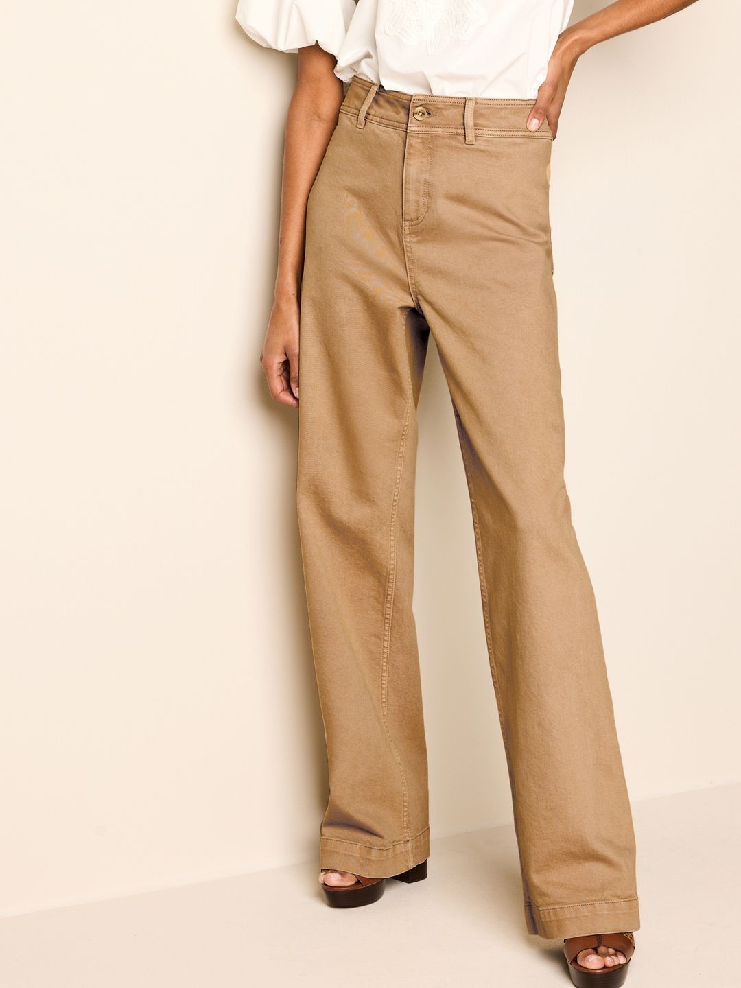 NEXT Women Wide Leg High-Rise Stretchable Jeans, Brown
