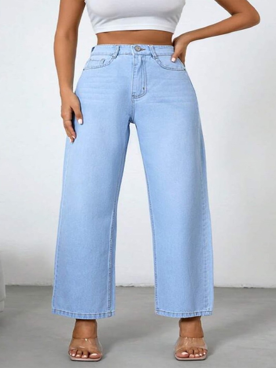 

Perfect Outlet Women Cotton Straight Fit High-Rise Jeans, Blue
