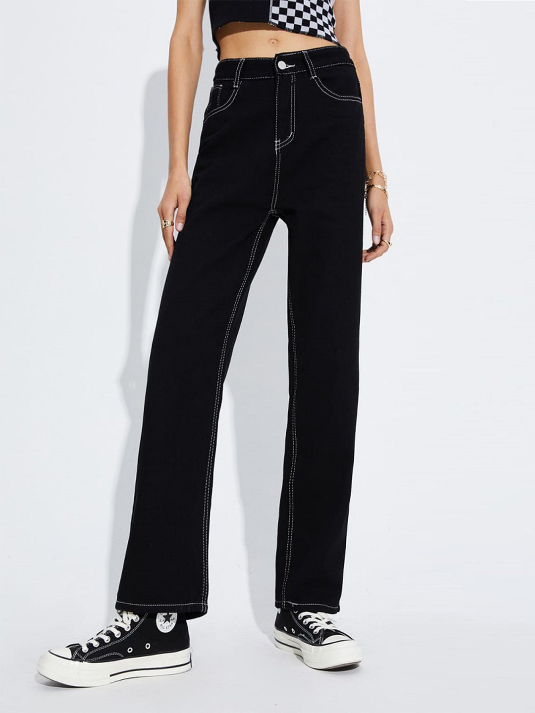 

Perfect Outlet Women Straight Fit High-Rise Stretchable Jeans, Black