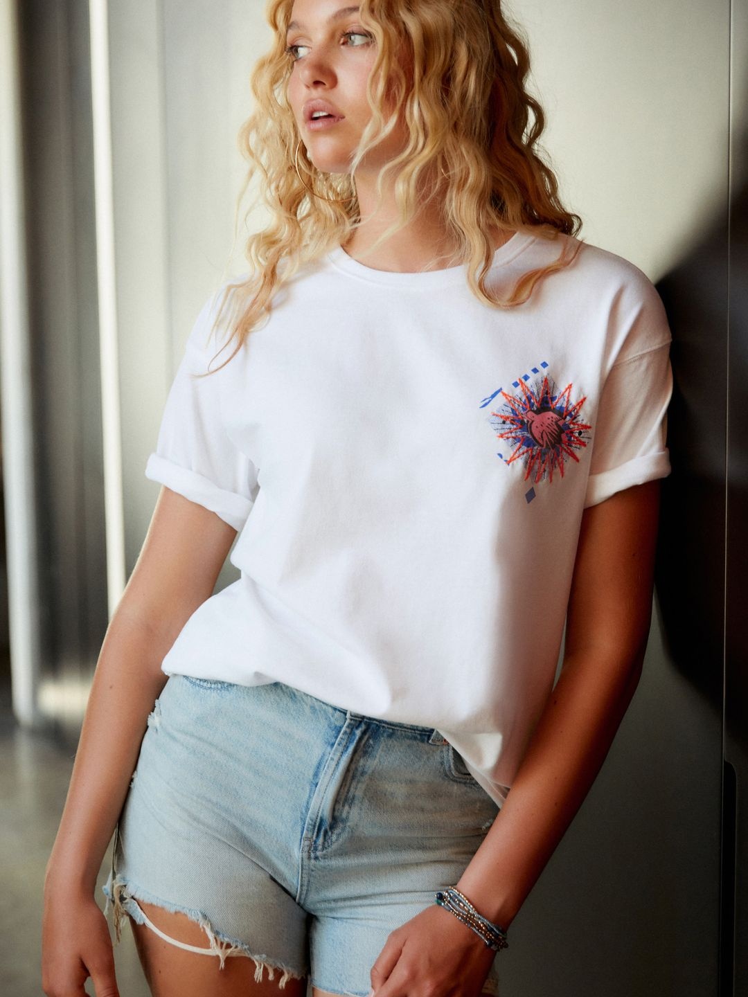 

NEXT Printed Drop-Shoulder Sleeves Pure Cotton Relaxed Fit T-shirt, White