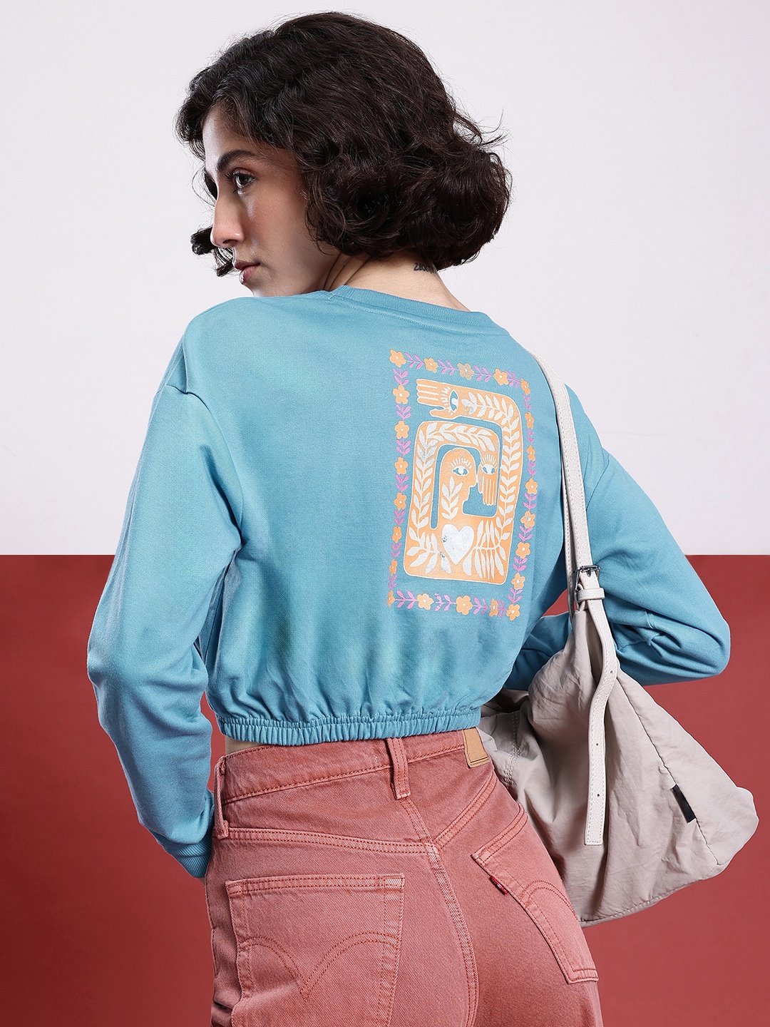 

DressBerry Indie Charm Printed Cropped Sweatshirt, Blue