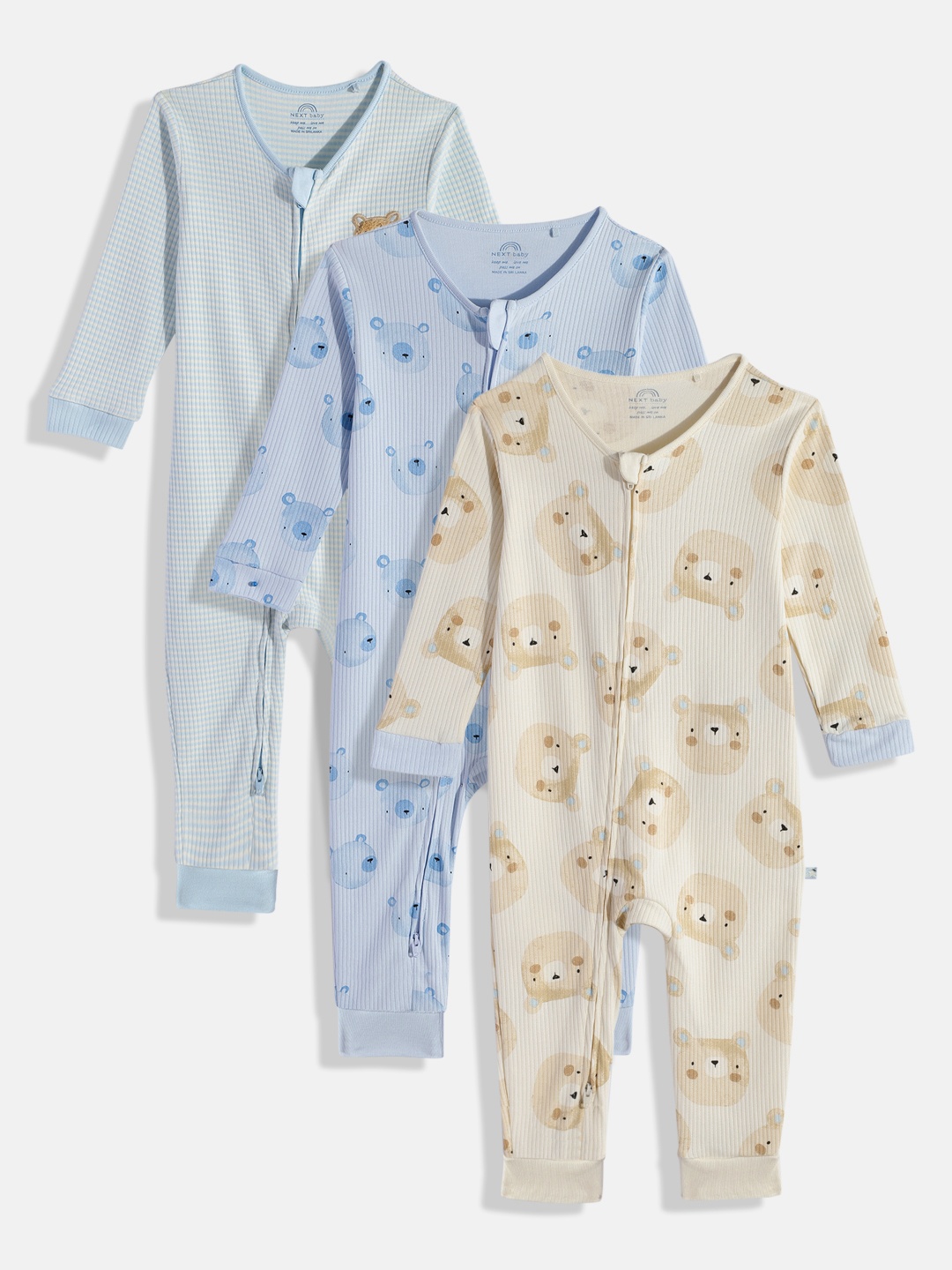 

NEXT Boys Pack of 3 BEAR Printed Sleepsuit, Beige