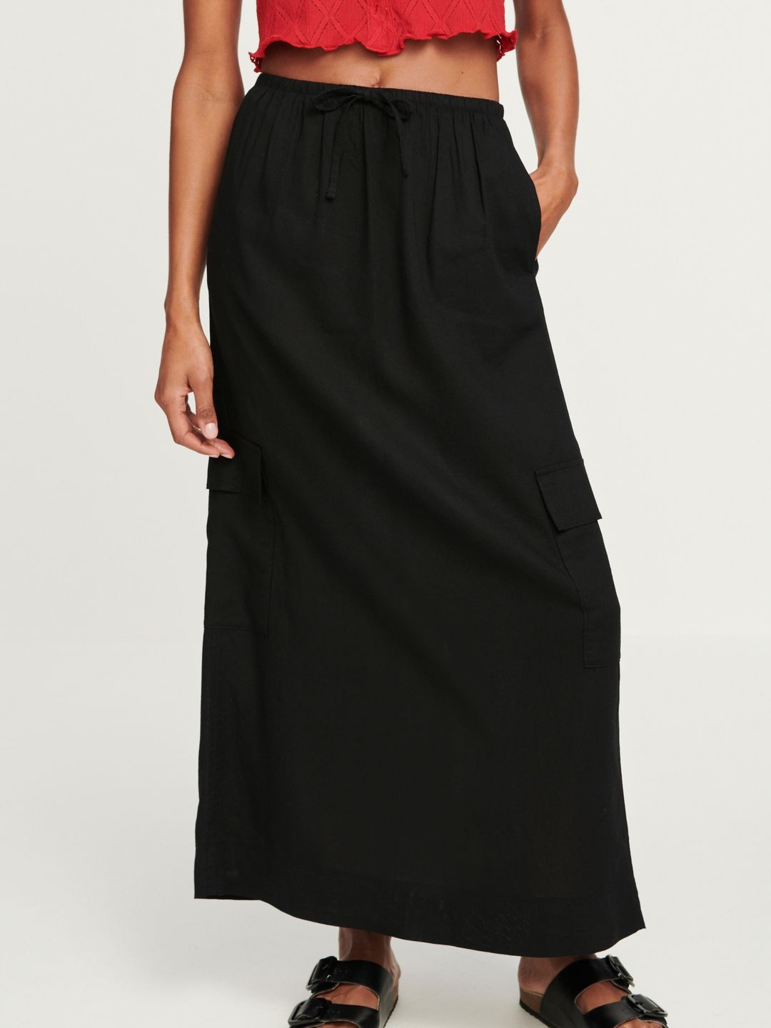 NEXT Women Maxi A-Line Skirt, Black