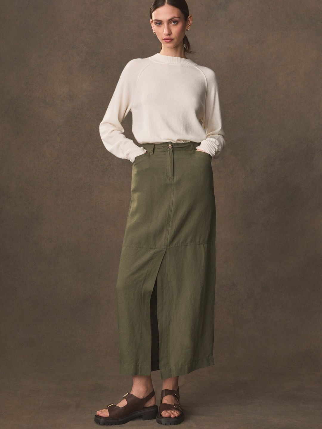 

NEXT Women Maxi Straight Skirt, Olive