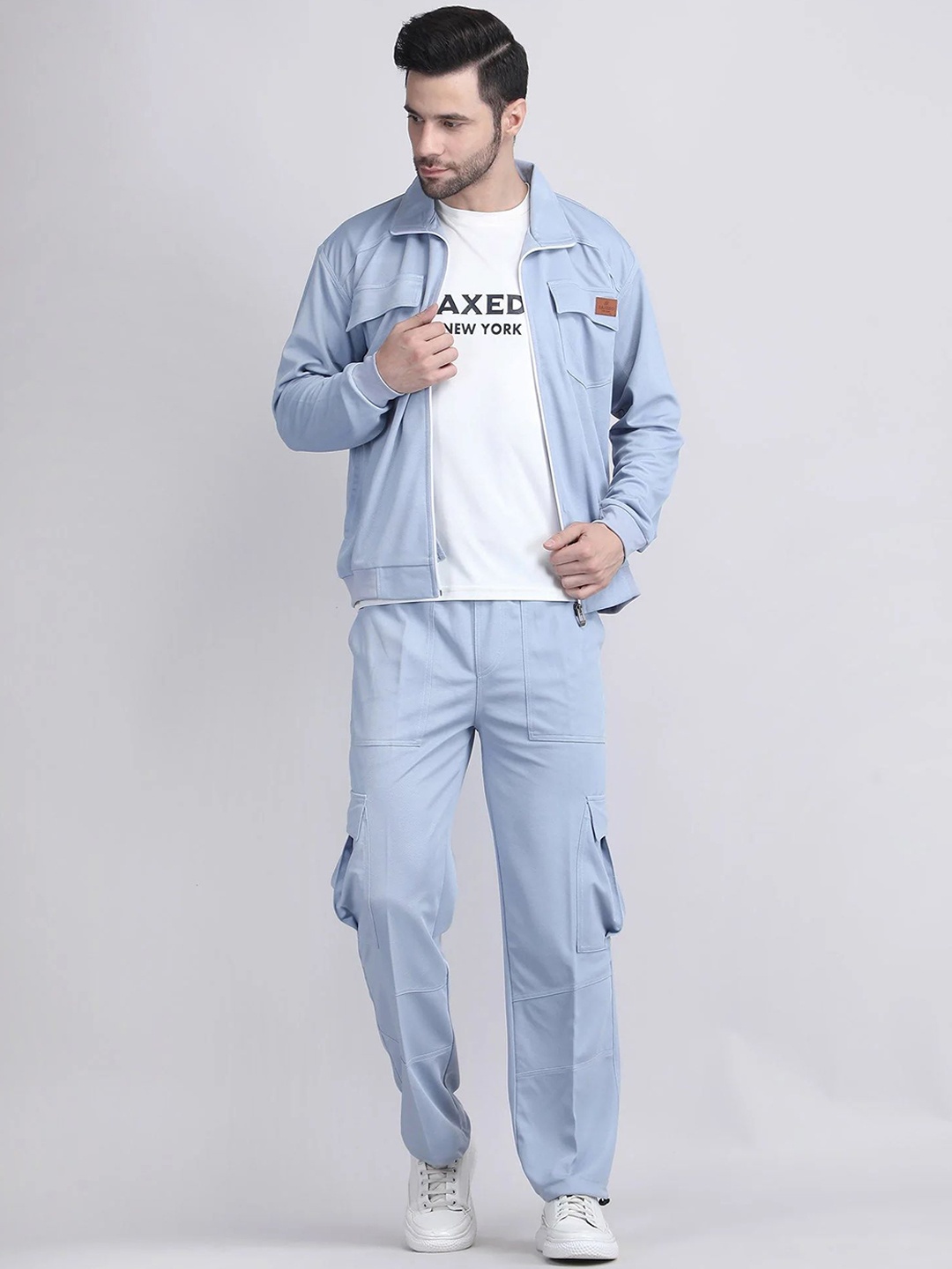 

Raxedo Men Oversized Fit Polo Collar Tracksuit, Blue