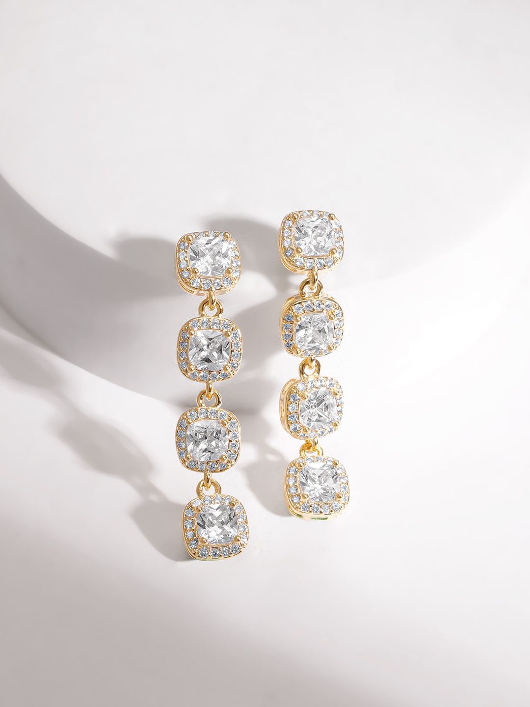 

Rubans 18K Gold Plated Cubic Zirconia Studded Square Drop Earrings