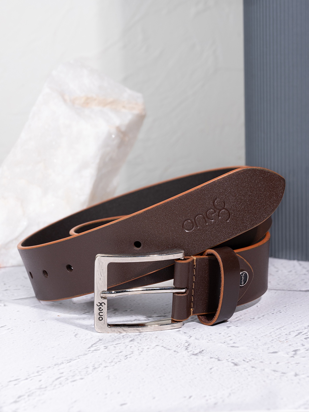 

One8 Men Two-Tone Premium Leather Belt, Brown