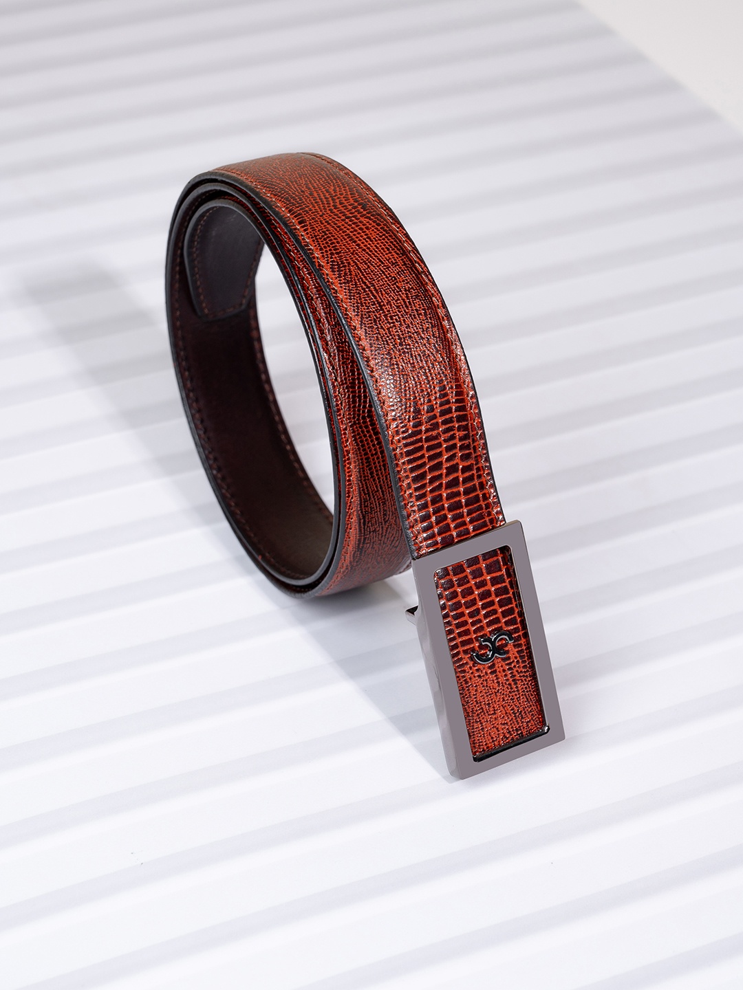 

One8 Men Textured Leather Belt, Brown