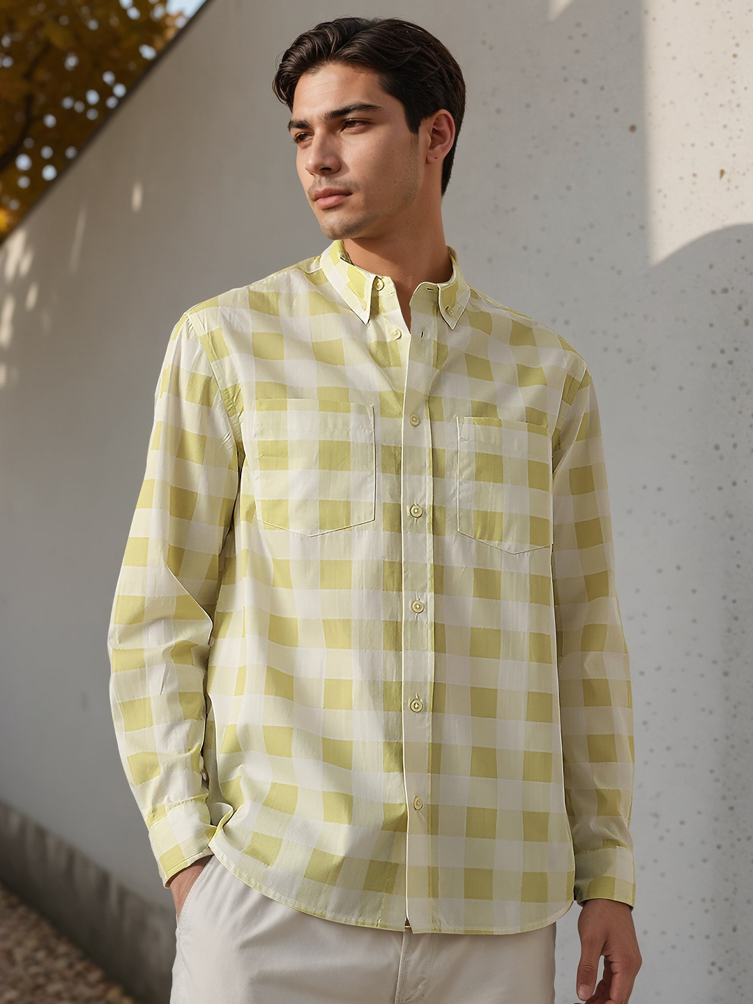 

H&M Full Sleeve Cotton Plaid Shirt, Yellow