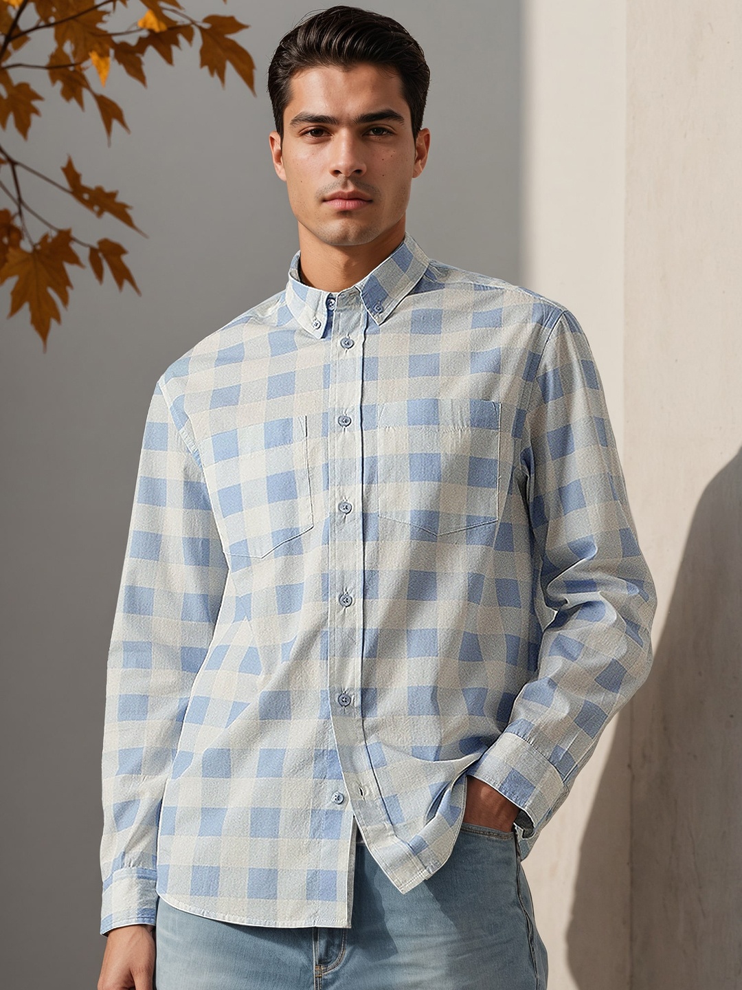 

H&M Full Sleeve Cotton Plaid Shirt, Blue