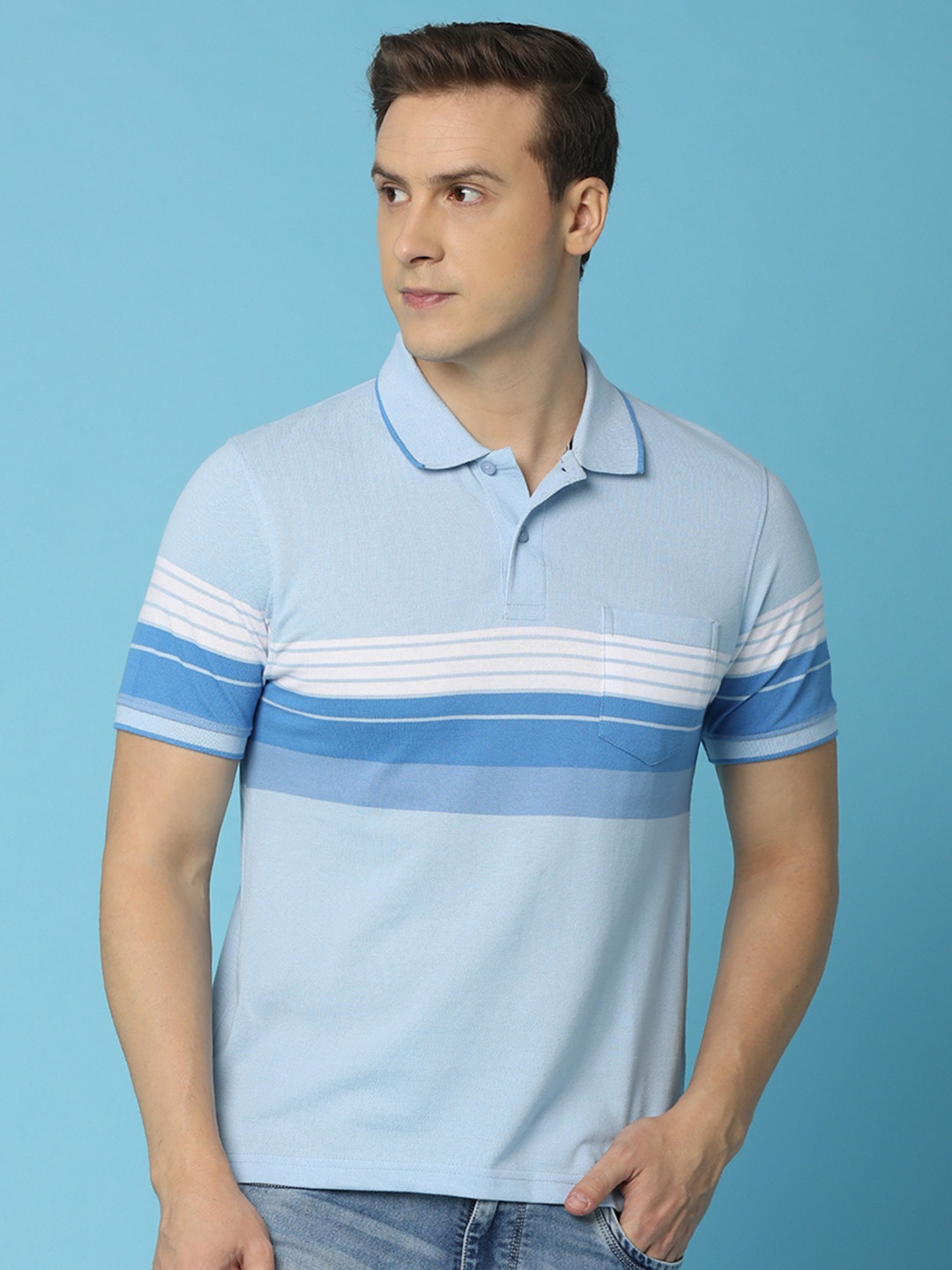 

V-Mart Men Striped Polo Collar T-shirt, Blue