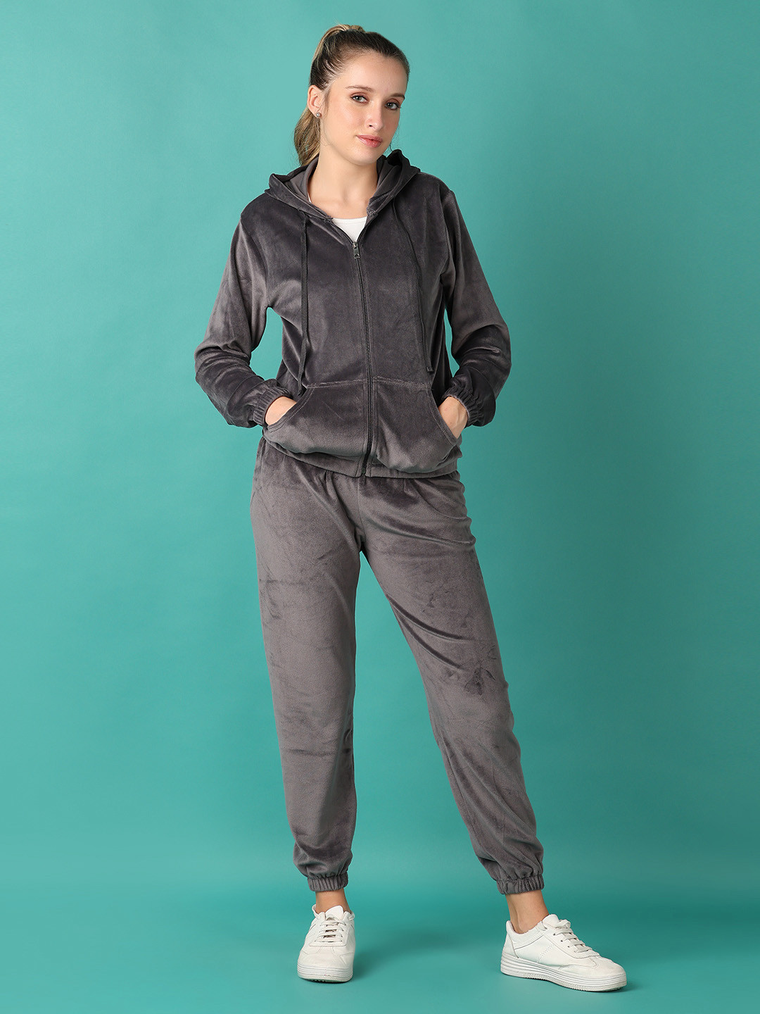 

V-Mart Women Hooded Front-Open Sweatshirt, Grey