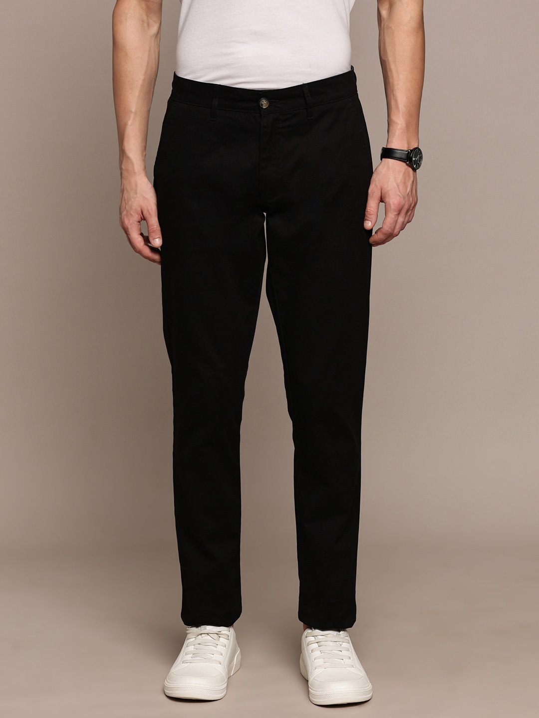 

Nautica Men Smart Slim Fit Solid Cotton Chinos Trousers, Black