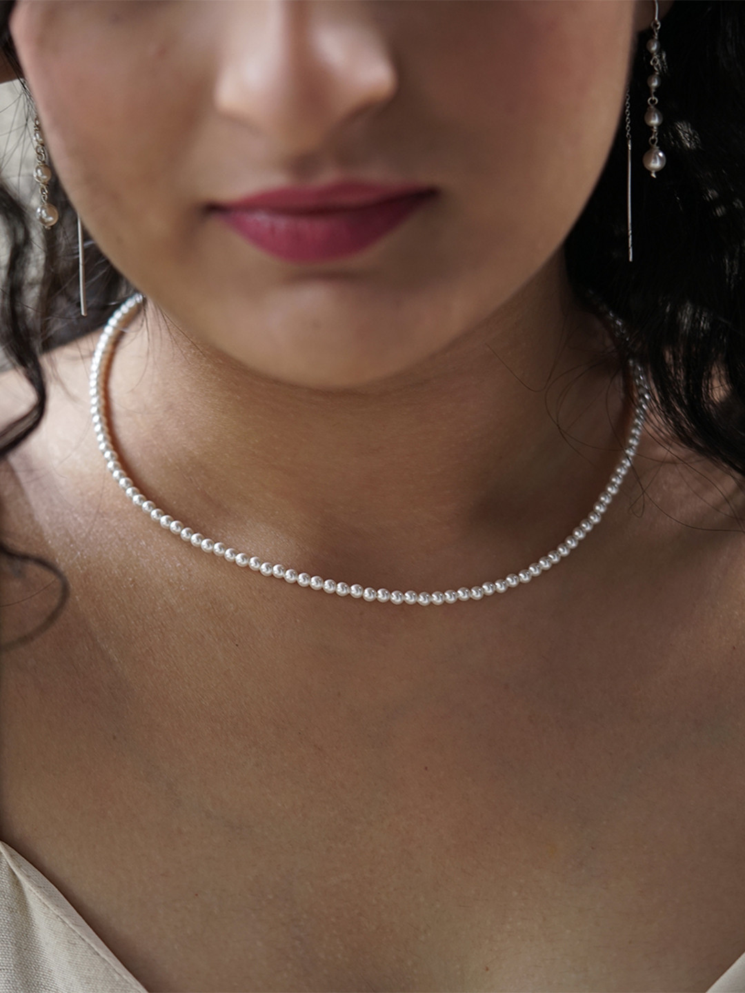 

House of Aadyaa 92.5 Sterling Silver Pearls Chain