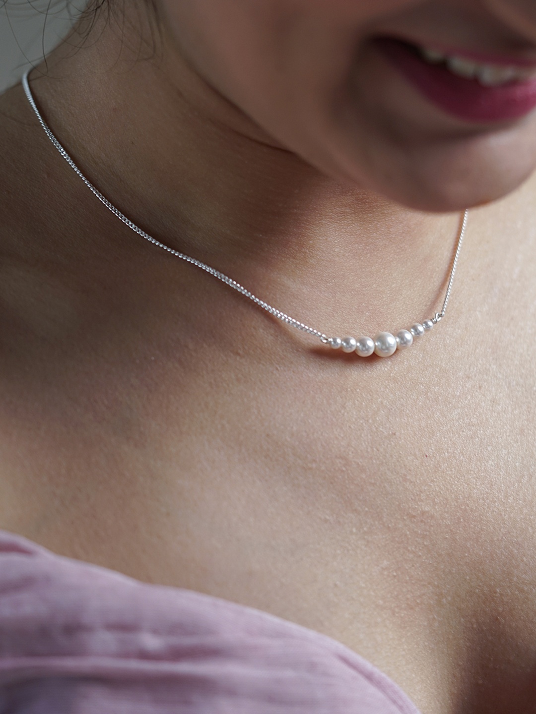 

House of Aadyaa 92.5 Sterling Silver Pearls Chain