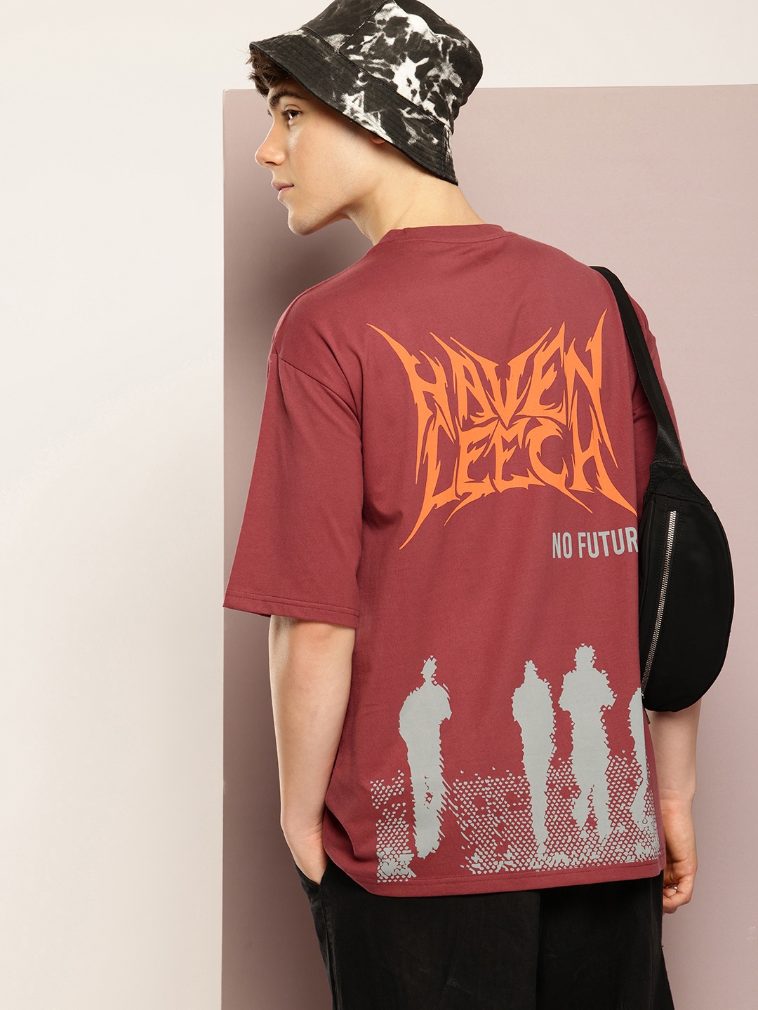 

Kook N Keech Men Printed Drop-Shoulder Sleeves Oversized T-shirt, Maroon