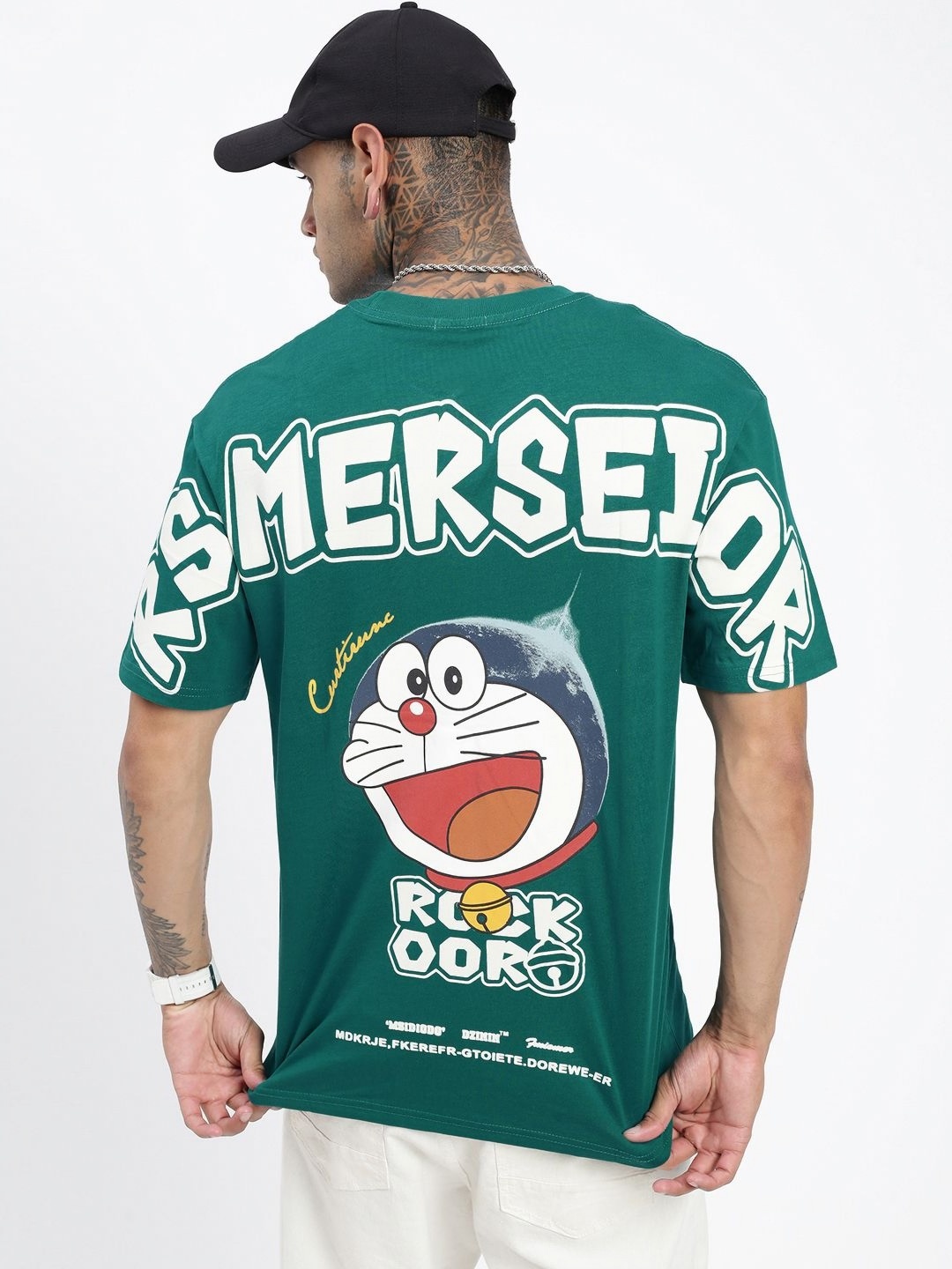 

SHOWOFF Men Doraemon Graphic Printed Round Neck Cotton Relaxed Fit T-shirt, Green